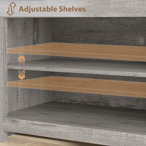 Farmhouse TV Stand for Tv Up to 80 Inches, 70 in Long Entertainment Center with 4 Storage Drawers & 3 Open Shelf, Television Consoles Stands for Living Room, Bedroom-Antique Grey