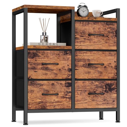 Rustic Brown Dressers for Bedroom, 5 Drawer Dresser for Closet, view 2