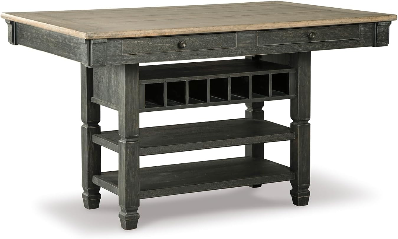 Tyler Creek Farmhouse 36"Counter Height Dining Table with Wine Rack, Amost Black