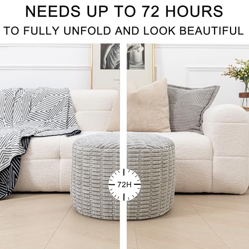 Round Ottoman Pouf Ottoman Foot Stool Seat Faux Fur Bean Bag Foot Rest Floor Chair Leg Rest for Living Room, Bedroom or Wedding Gifts 20x20x14 Inches (Light Gray)