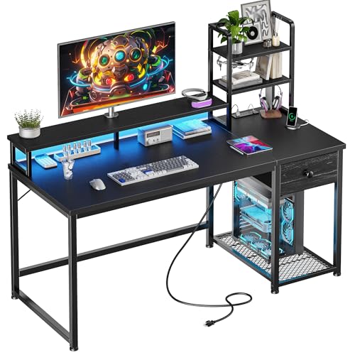 44" Gaming Desk with Hutch and Drawers,Black, view 2