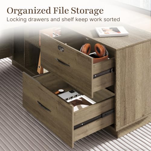 63" L-Shaped Executive Desk with Reversible Storage Cabinet, view 7