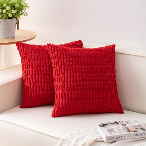 Pack of 2 Christmas Red Corduroy Decorative Throw Pillow Covers 18x18 InchSoft, view 2