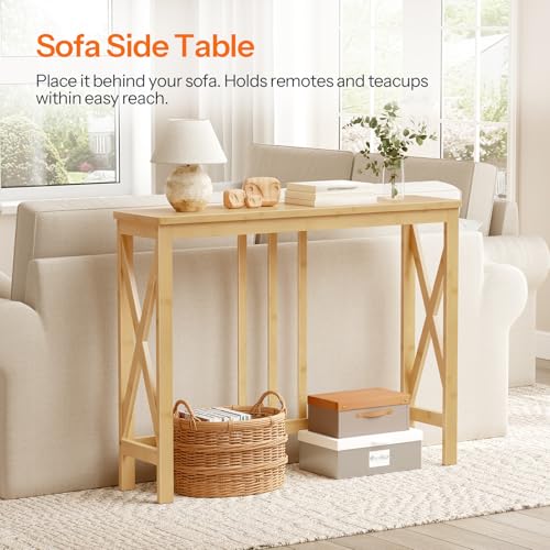 Narrow Console Table, Sofa Table for Entrance, 39.4" Long Entryway Behind Couch Table, Bamboo Hallway Table, Entryway Table, for Living Room, Foyer, Natural YL107XG01