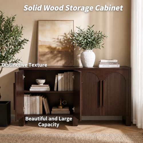 60"Modern Sideboard Cabinet with Storage,Solid Wood Arched Buffet Cabinet, view 7