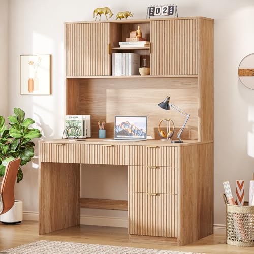 67" H Executive Desk with Fluted Drawers, 4 Drawers Fluted Computer Desk, view 2