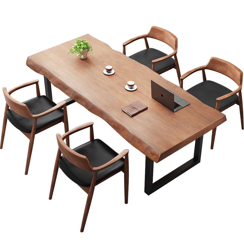 Stylish Solid Wood Office Desk with Sturdy Metal Base - Durable Multi-Size Executive Computer & Dining Table - Perfect for Home Office & Work Environments (Brown, 47in)
