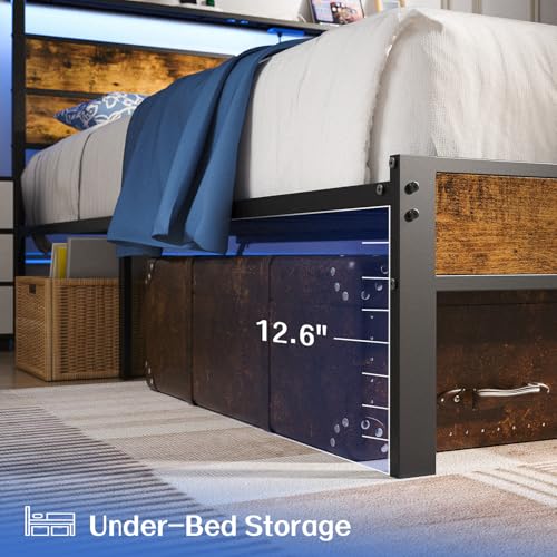 Full Size Bed Frame, Full Bed with Charging Station Headboard and LED Lights, view 7
