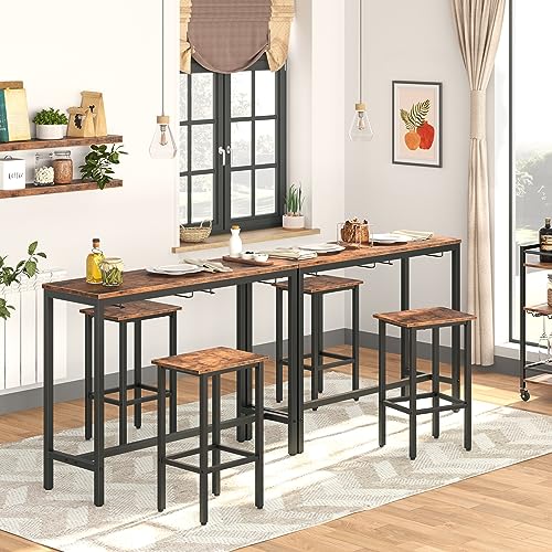 Bar Table Set, Pub Tables Bar Height with Stools Set of 2, Bar Chairs Under Counter Height Table for Small Spaces, Industrial Dining Table Sets for Kitchen, Living Room, Parties BF54BT01