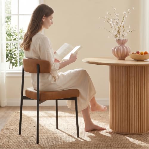Brown Faux Leather Dining Chairs Set of 4, Armless Upholstered Kitchen Chair, view 8