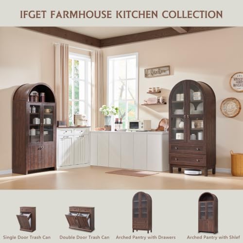 71" Tall Arched Kitchen Pantry, Kitchens Storage Cabinets, Brown, view 7