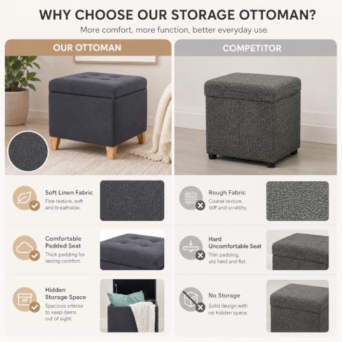 Tufted dark gray storage ottoman with lid and foot rest, view 7
