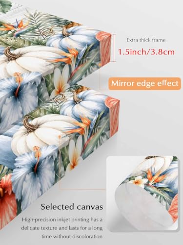 NuYeBiofx Fall Pumpkin Tropical Plant Canvas Wall Art Prints,48"x32" Framed Picture Artwork Thanksgiving Flower Farm Wood Printed Canvas Oil Painting for Living Room Bedroom Office,Ready to Hang