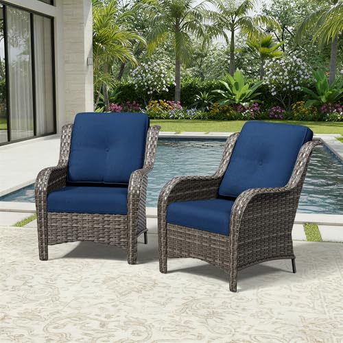 Patio Chairs Set of 2, Wicker Patio Furniture with High Back, Deep Seating, view 7