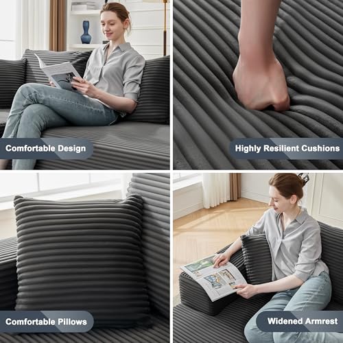 MANGODAN 110” Cloud Sectional Couch, Boneless Sofa for Living Room, Modular Sectional Sofa with Deep Seat, Comfy Fluffy Couch with L-Shaped Chaise, No Assembly Required (Left-Facing Chaise, Dark Grey)