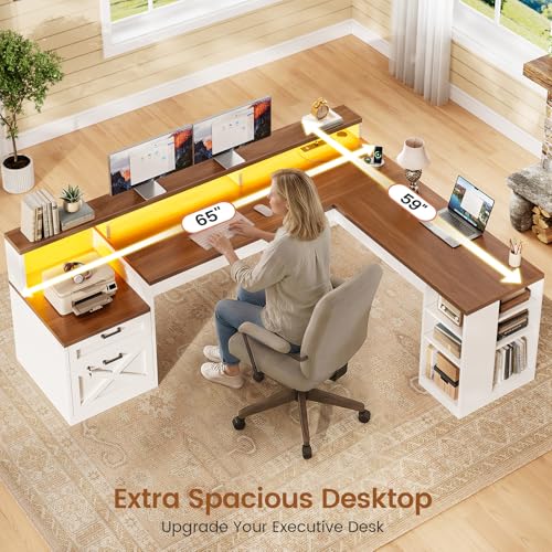 65"x59" L Shaped Desk with Lockable Drawers Storage for Home Office, view 7