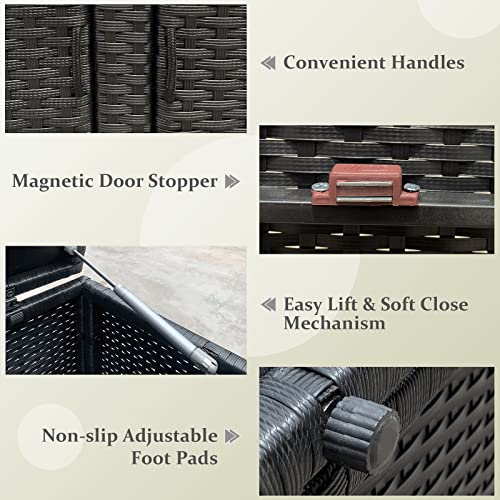 Deck Box Outdoor Wicker Storage Box Cabinet, 88 Gallon Patio Rattan Storage Container Bin Box for Furniture Tools in Garden Balcony Porch Yard