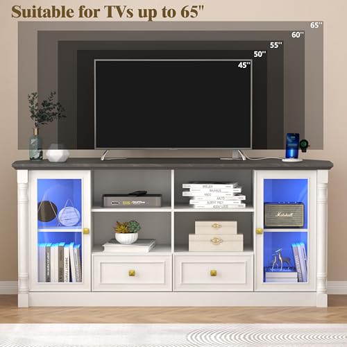 Corner TV Stand for 55 60 65 Inch TVs,Entertainment Center,White, view 7
