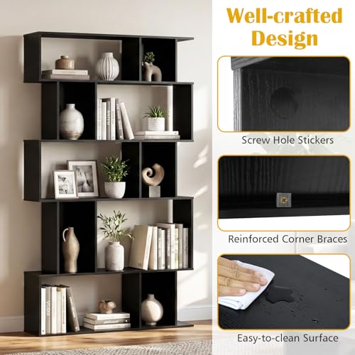 5-Tier Geometric Bookshelf w/Anti-tip Kit & 5 Closed-Back Cubbies, view 7