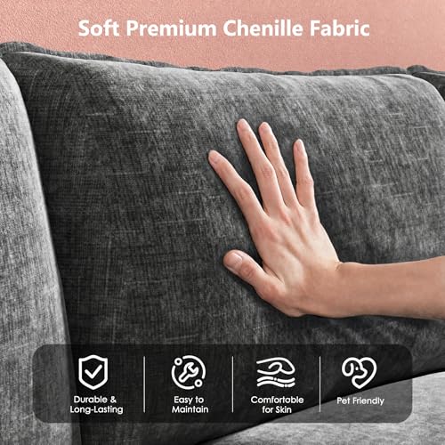 Modular Sectional Sofa 110.6" U-Shaped Modern Comfy Cloud Couch, 5-Seat Chenille Deep Seat Sofa with Throw Pillow & Movable Ottoman for Living Room, Bedroom and Apartment, Grey