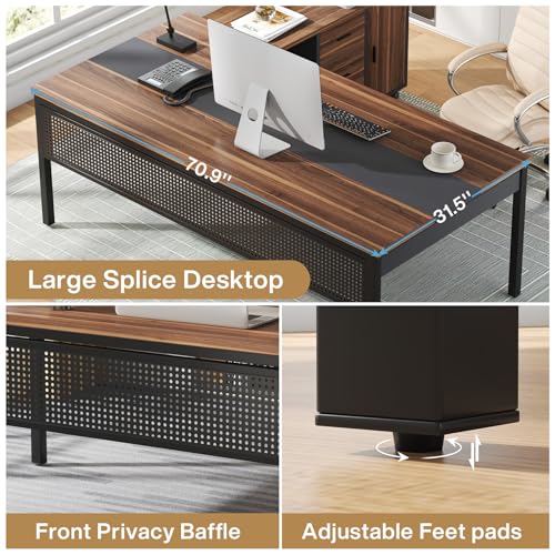 Tribesigns 71 Inch Executive Desk with Filing Cabinet, L Shaped Office Desk, view 7