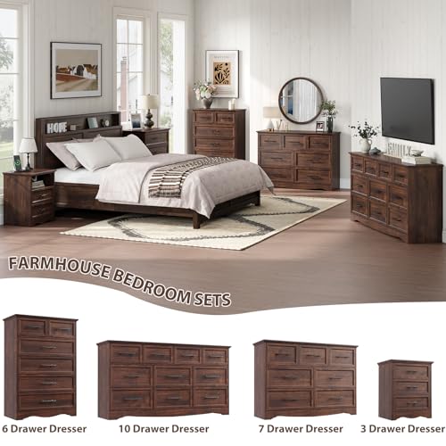 Walnut 6 Drawer Dresser for Bedroom, 44" Tall Chest of Drawers, view 7