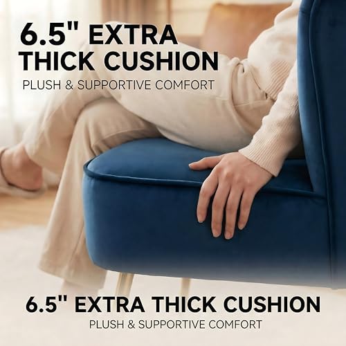 Modern Accent Chair Set of 2 Velvet Slipper Chair with Gold Legs Wingback Side Chair for Living Room Bedroom Entryway Small Corner Chair for Space Saving, Blue