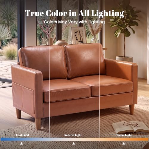 56" Faux Leather Loveseat Sofa, Mid Century Modern 2 Seater Love Seat Couch, view 7