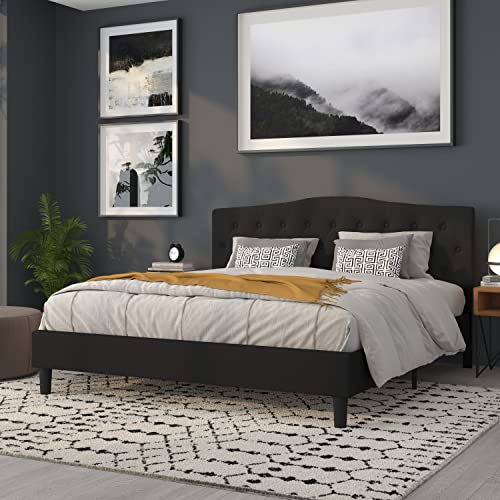 Cambridge Tufted Upholstered King Size Headboard in Black Fabric
