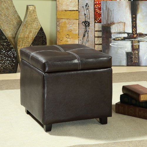 Treasure Tufted Faux Leather Square Storage Ottoman Cube In Espresso