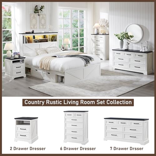 7 Drawer Dresser, 52" Wide Farmhouse Chest for Bedroom, Off White, view 7