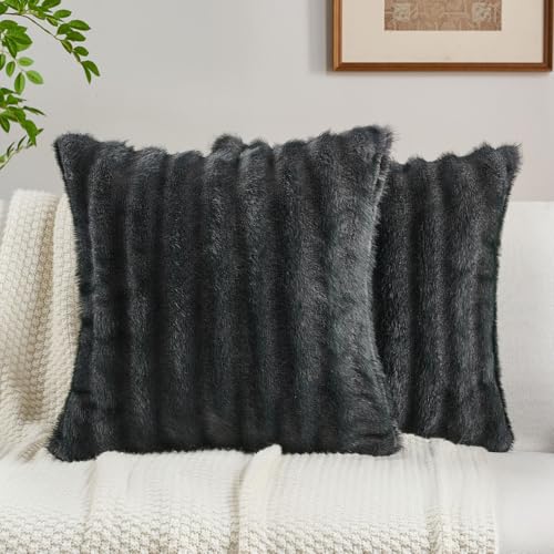 Pack of 2 Faux Mink Fur Throw Pillow Covers 24x24 Inch Soft Fluffy Dyeing, view 2