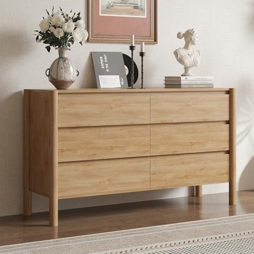 47.2" Wide Oak 6 Drawer Dresser for Bedroom with Solid Wood Legs, view 7