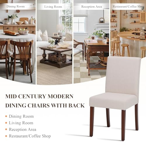 Upholstered Dining Chairs Set of 4, Modern Fabric Dining Room Chair, Wooden Dining Chair, Kitchen Side Chairs, Farmhouse Dinner Chair with High Back for Kitchen, Beige