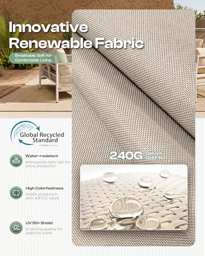 Aluminum Outdoor Patio Furniture Set with Dual-Layer Coffee Table, 4 Piece Modern Patio Conversation Sets with PE Rope, Outdoor Sectional Sofa with Thick Cushions for Balcony, Porch, Beige