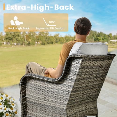 Patio Furniture Set,3 Piece Outdoor Furniture with Swivel Chairs,Wicker Patio Bistro Chairs Set,Light Gray