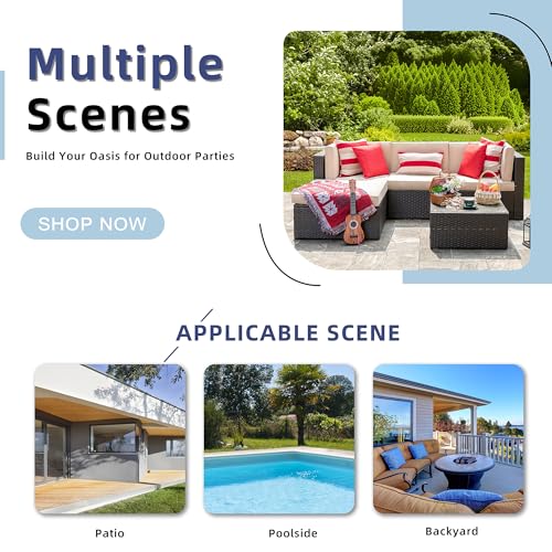 5 Piece Patio Furniture Sets, Outdoor Patio Set Sectional Sofa, All-Weather PE Rattan Outdoor Couch with Ottoman, Glass Table for Garden, Backyard, Porch, Beige