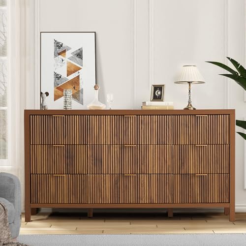 Mid Century Modern Dresser TV Stand, 9 Drawer Dresser for Bedroom Wood, view 2