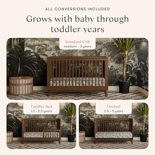 Babyletto Scoot 3-in-1 Convertible Baby Crib, Natural Walnut | GREENGUARD Gold Certified, Converts to Toddler Bed & Daybed - 4 Adjustable Mattress Heights - Conversion Kit Included