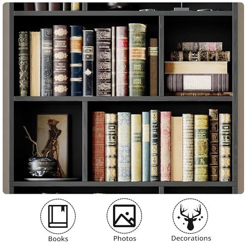 Book Shelf, Tall Bookshelf with Storage, Bookshelves and Bookcases with Doors, 4-Tier Bookcase with 8 Open Cubes for Living Room, Office, Study, Black