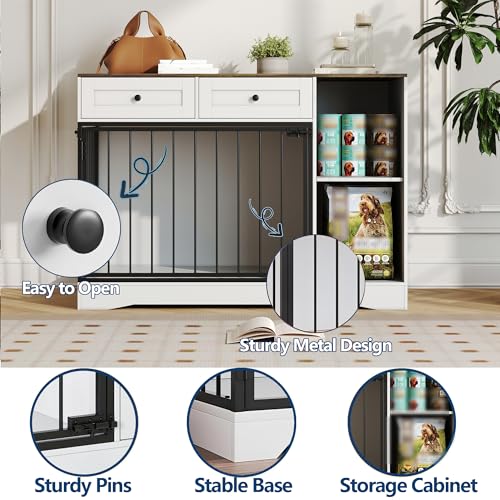 Farmhouse 47" Dog Crate Furniture with Double Doors, 2 Drawers & Cabinet, view 8