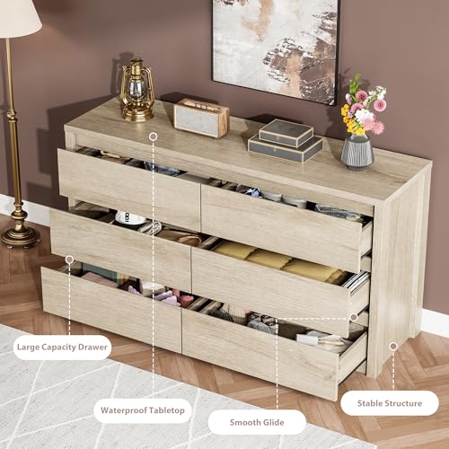 6 Drawer Dresser for Bedroom, Wood Chest of Drawers Handle Free, view 8
