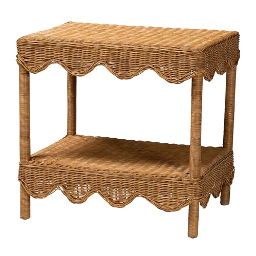 Oteria Bohemian Light Honey Scalloped Rattan Side Table