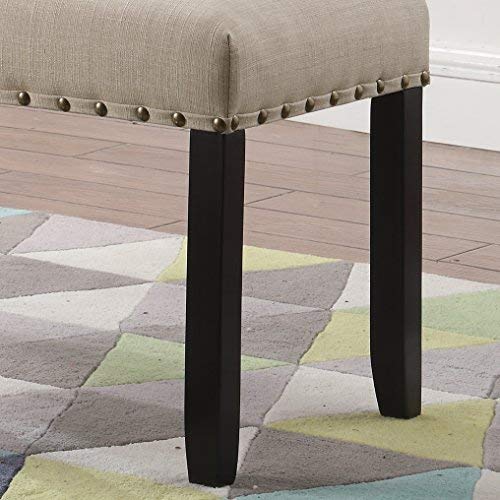 Roundhill Furniture Biony Tan Fabric Dining Chairs with Nailhead Trim, Set of 2, Brown, Tan Biony Fabric Dining Bench with Nailhead Trim, Tan