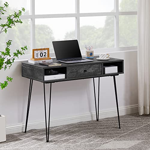 39.3" Home Office Work Table with Drawers,Computer Desk with Hairpin Leg for Writing/Study,Charcoal Grey