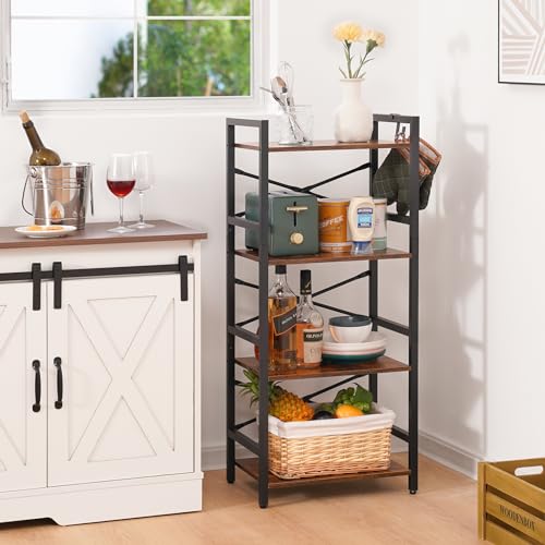 4 Tier Bookshelf - Small Book Shelf Industrial Bookcase, Narrow Book Case Book Storage Organizer for CD/Movie/Book, Bookshelves for Bedroom Office Living Room Berry Brown