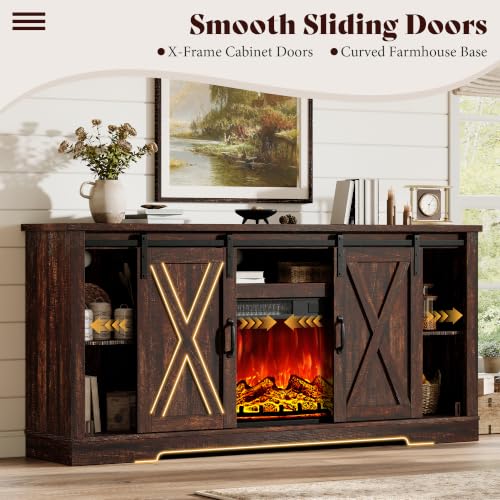 Fireplace TV Stand with Sliding Barn Door for TVs up to 75", view 7