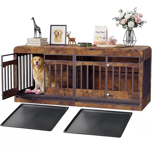72" Double Dog Crate Furniture, Dog Crates for 2 Medium Large Dogs, view 8