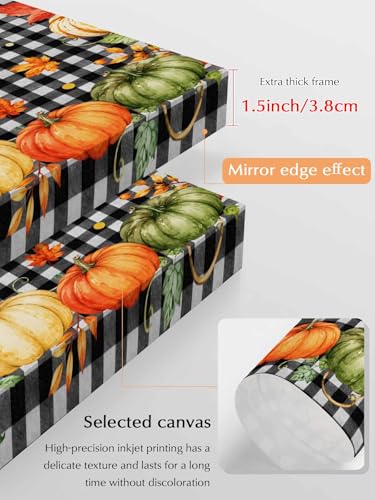 NuYeBiofx Thanksgiving Autumn Orange Pumpkins Canvas Wall Art Prints,30"x20" Framed Picture Artwork Buffalo Plaid Frame Printed Canvas Oil Painting for Living Room Bedroom Office,Ready to Hang