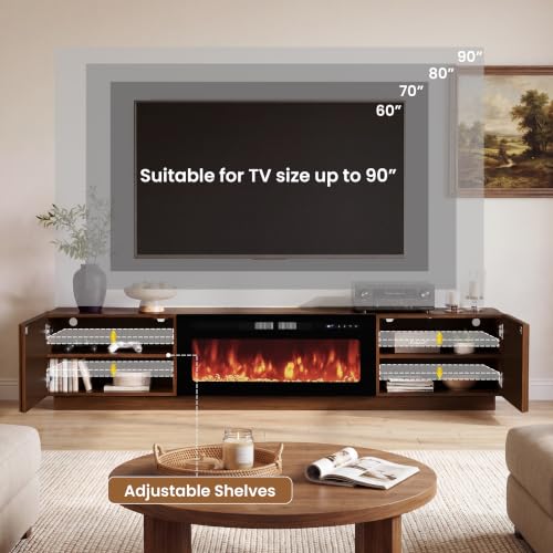 82.7" Fireplace TV Stand, Fluted TV Stands for Living Room, Walnut, view 7